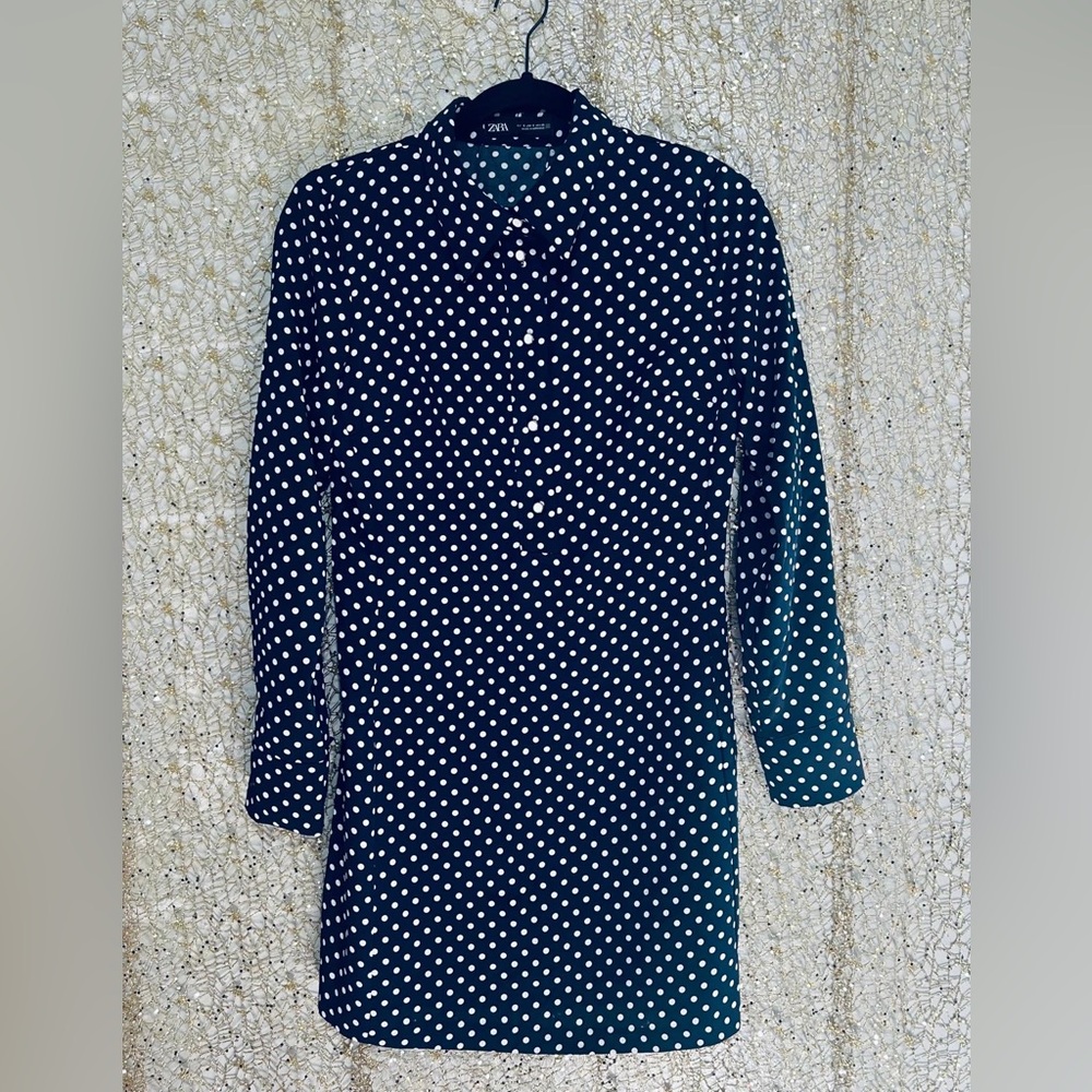 Zara Dark Blue Polka Dot Casual dress
